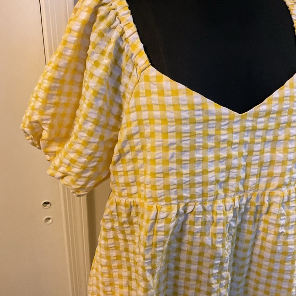 ❤️ Old Navy Yellow Fit & Flare Puff-Sleeve Seersucker All-Day Mini Dress Size L - Picture 8 of 12